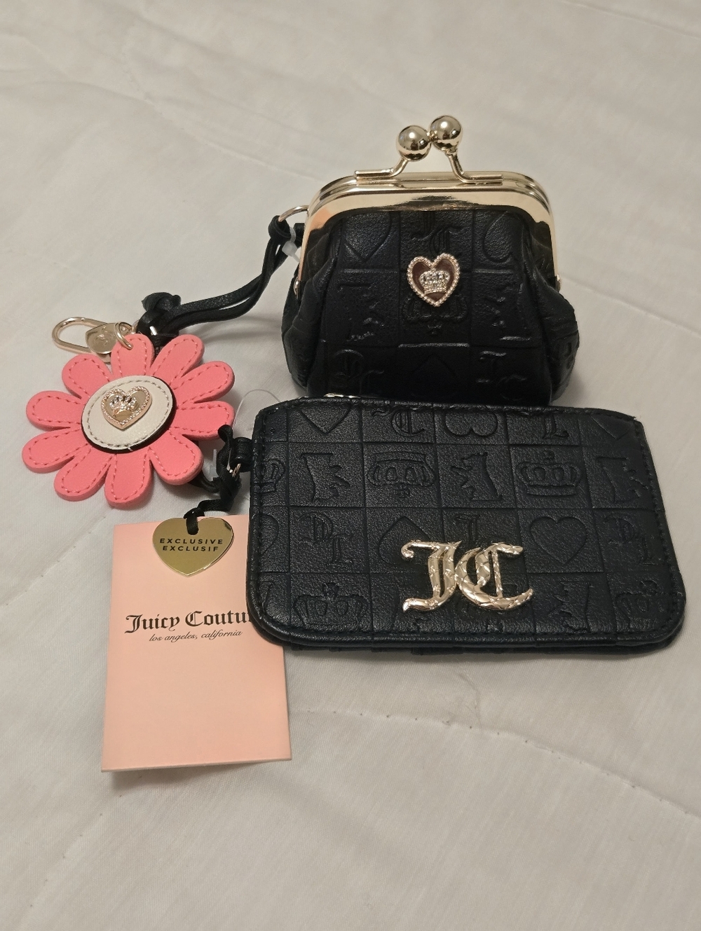 Juicy Couture Black Faux Leather Coin Purse & Card Holder Wristlet Pouch Bag